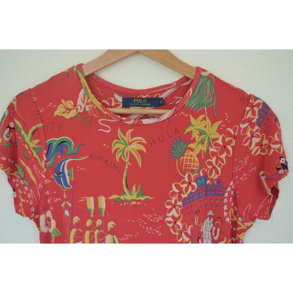 Ralph Lauren Polo Y2K Mesh Hawaii Print Dress Size Medium - Picture 4 of 7